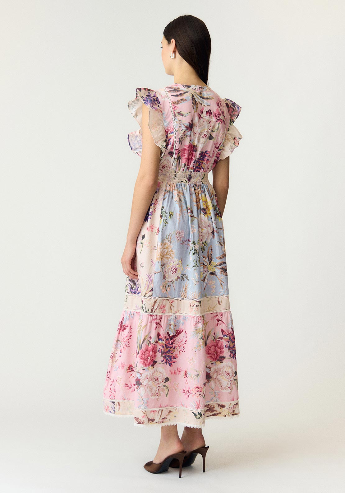 YAS Messa Floral with Lace Detail Maxi Dress, Pink Multi