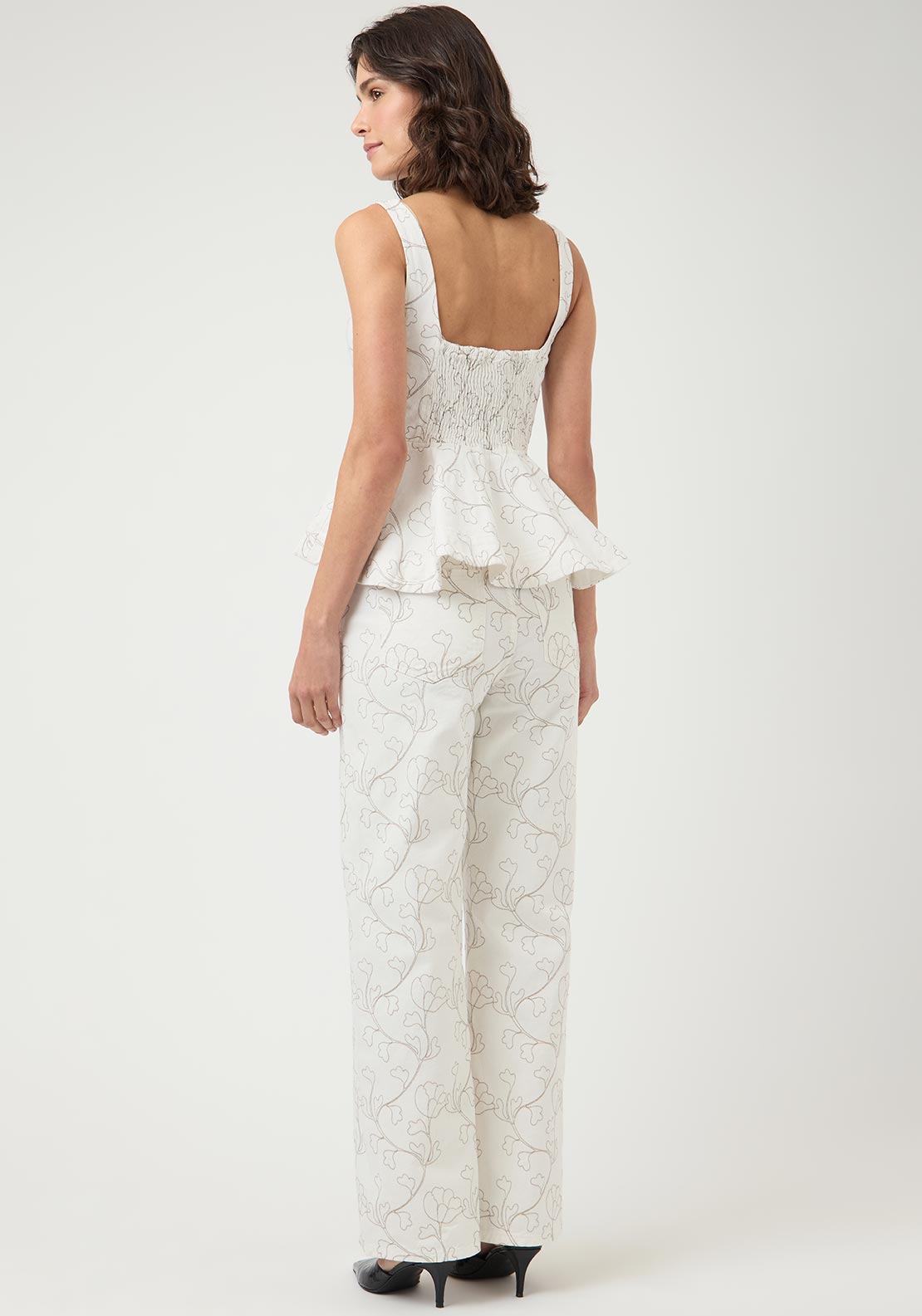 Y.A.S Bluma Embroidered Denim Peplum Top, White