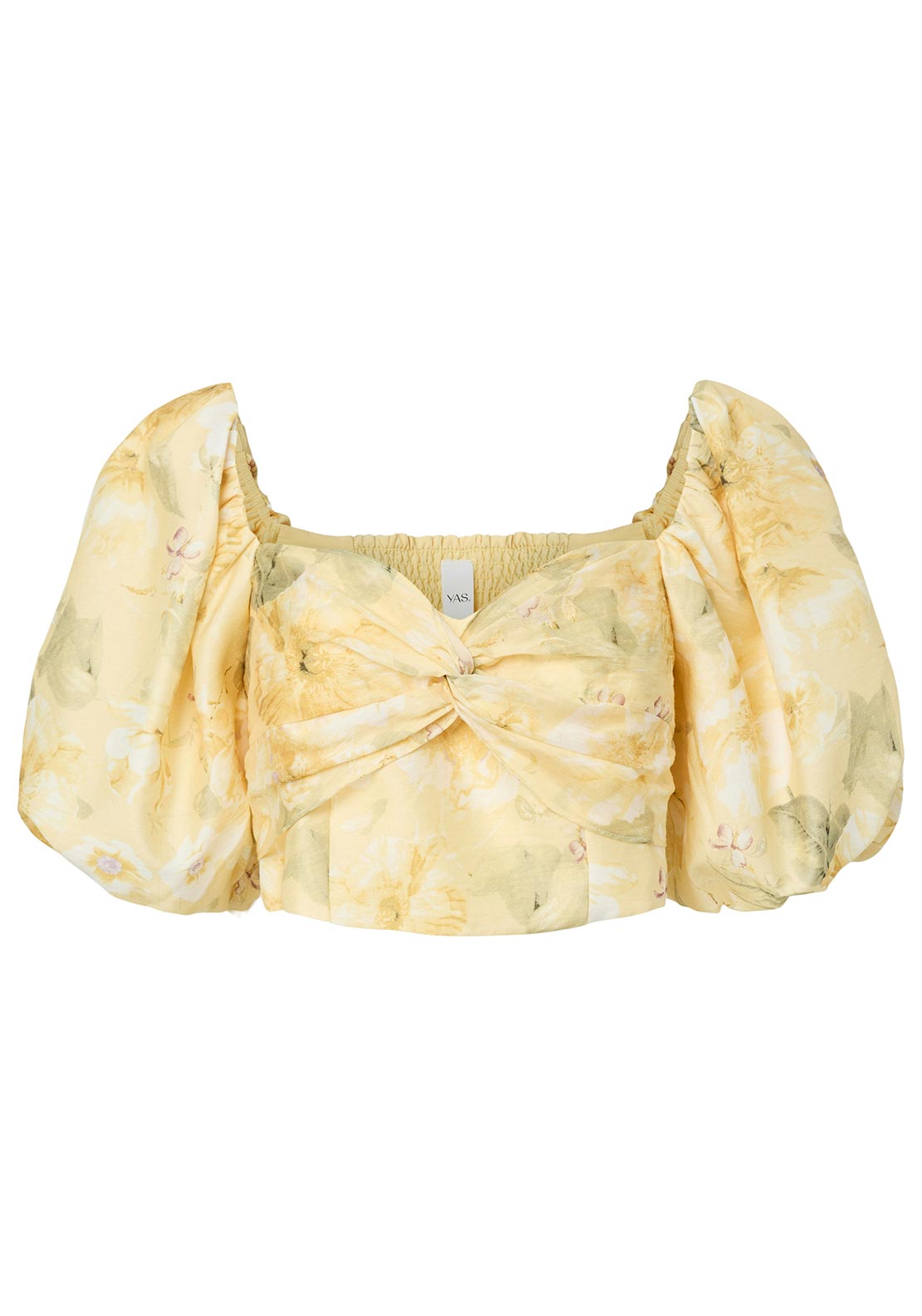 YAS Lemon Short Sleeve Cropped Floral Top, Yellow