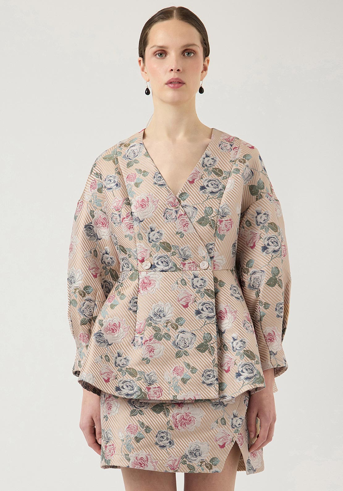 YAS Mabel Floral Jacquard Blazer, Beige