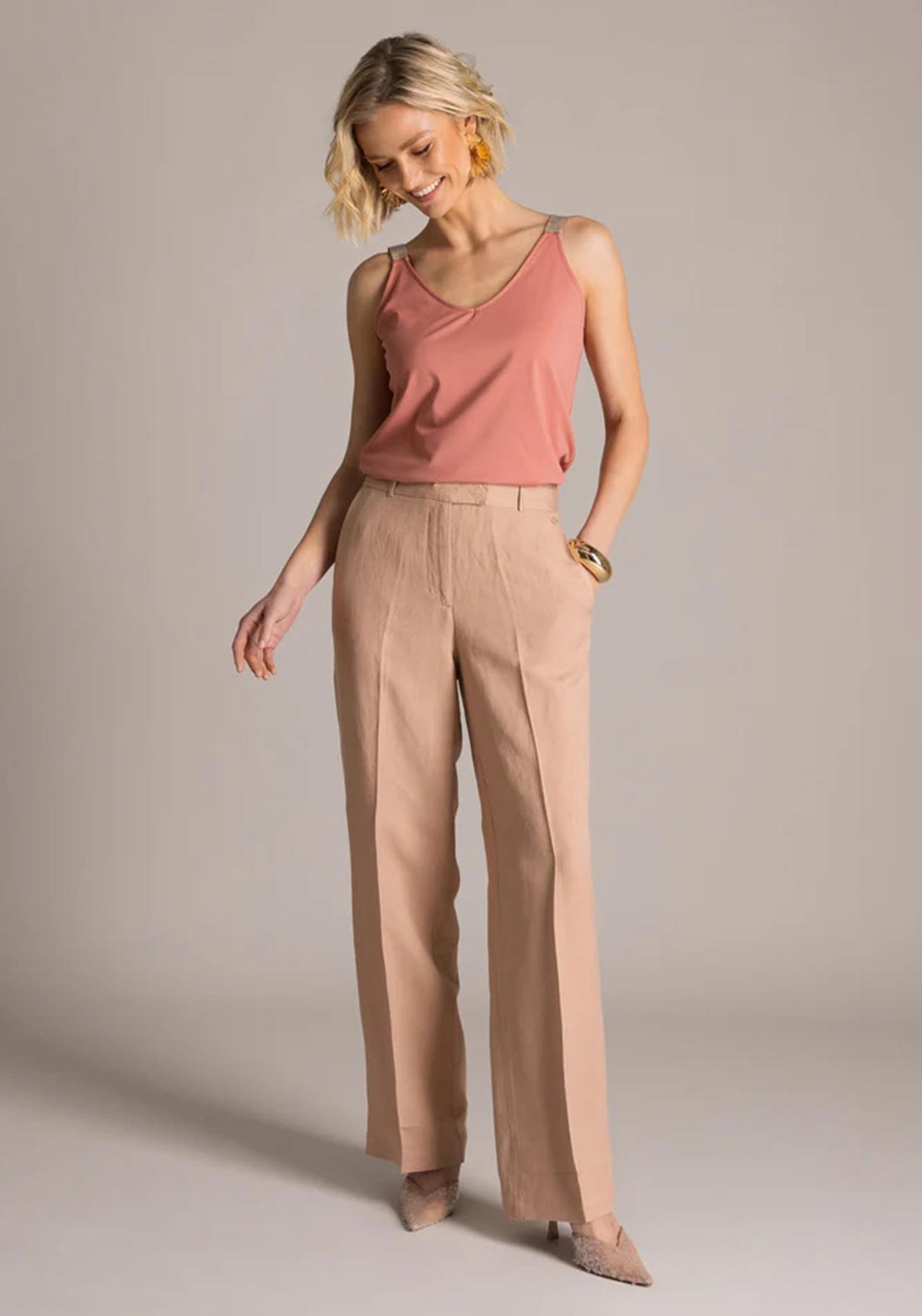 Yest Glitter Strap V-Neck Vest, Pink