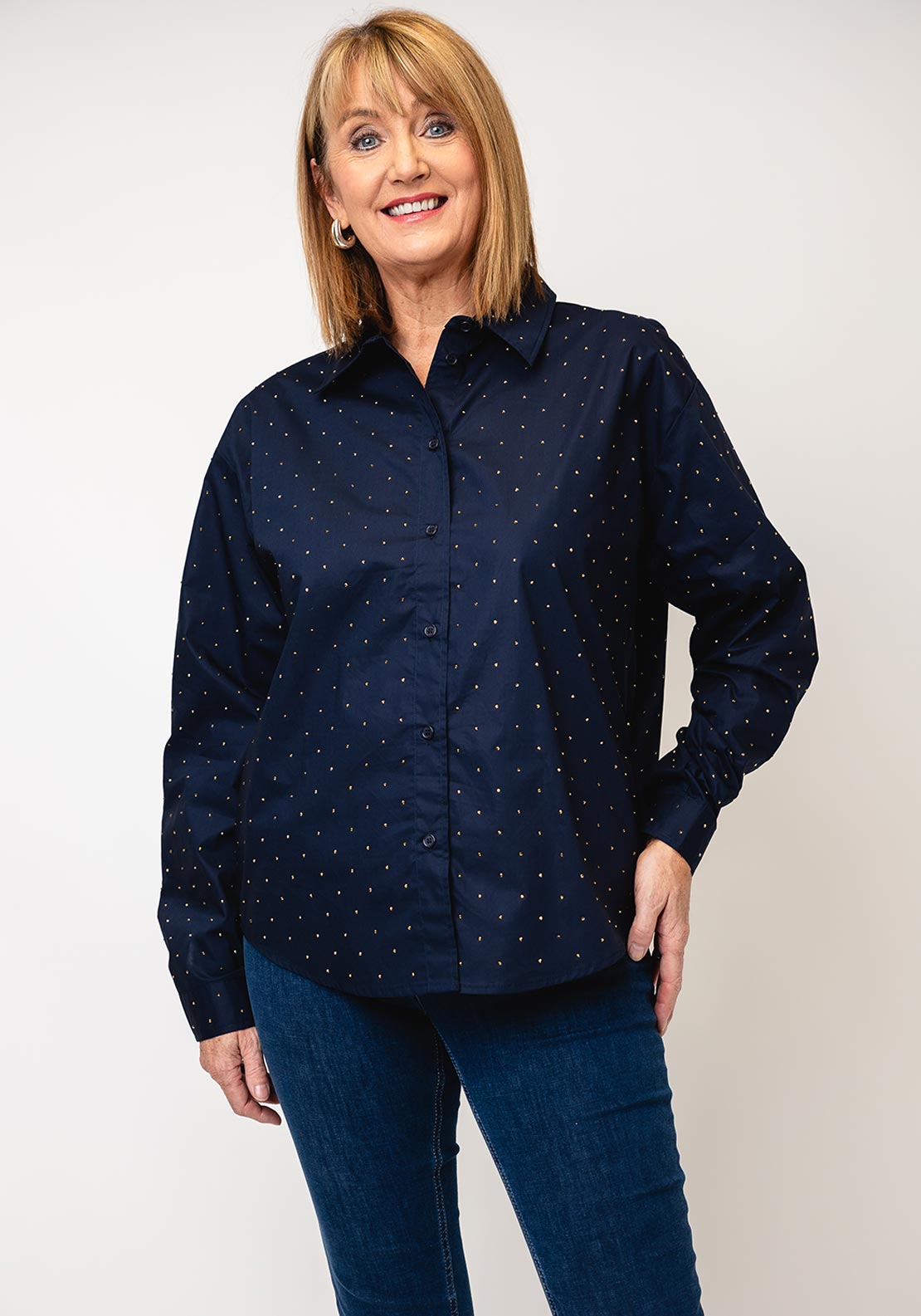 Yest Blythe Embellished Blouse, Dark Navy