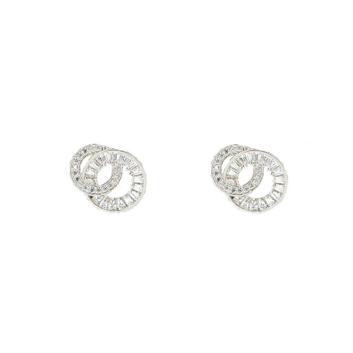 Absolute Interlocking CZ Circles Earrings, Silver