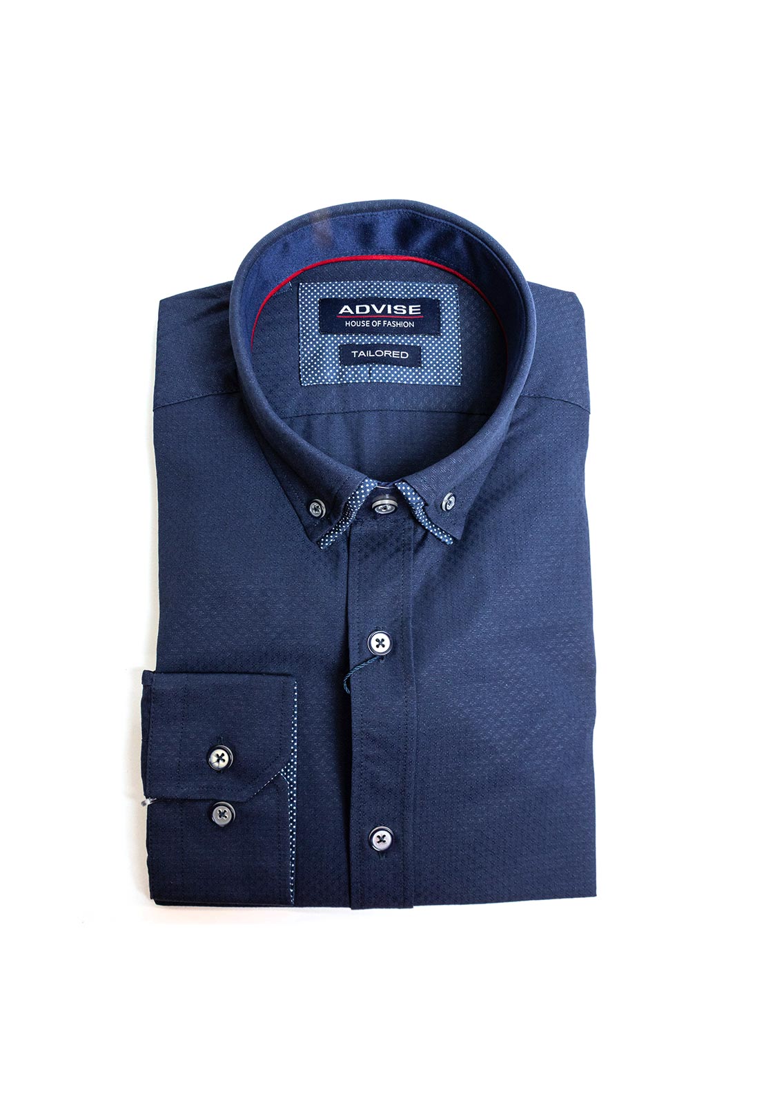 Advise Pattern Double Collar Long Sleeve Shirt, Navy