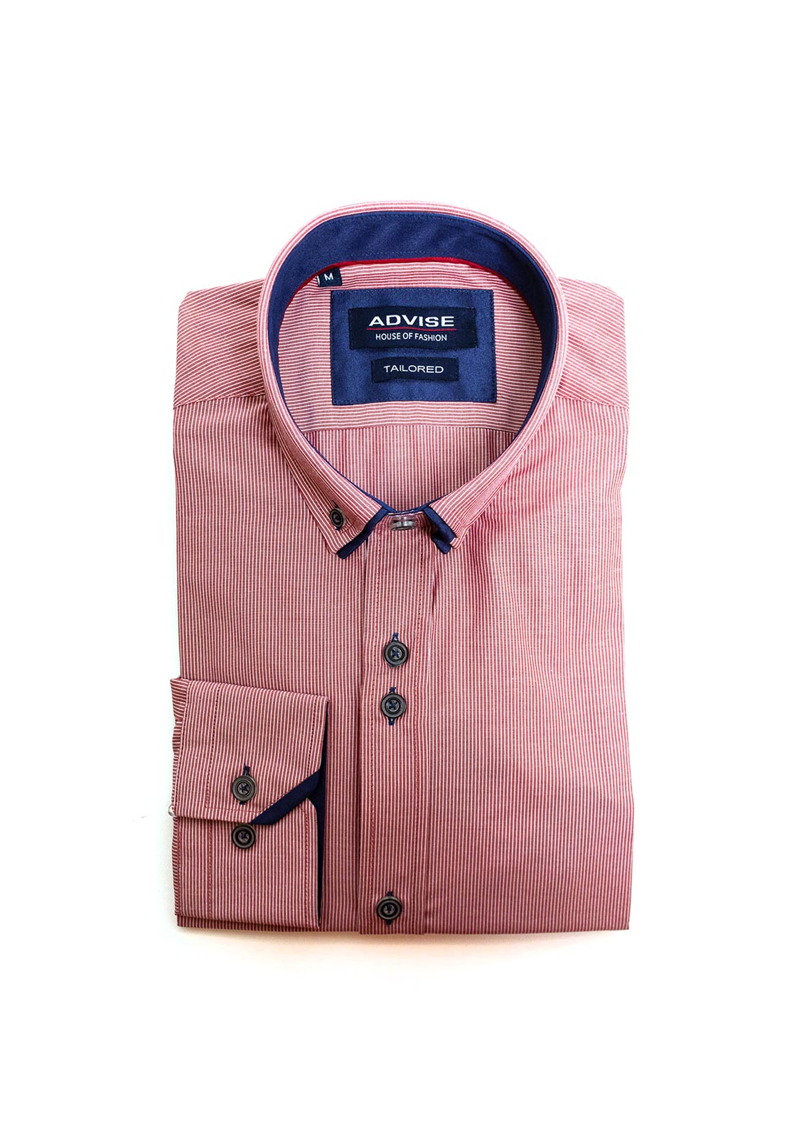 Advise Stripe Double Collar Long Sleeve Shirt, Red