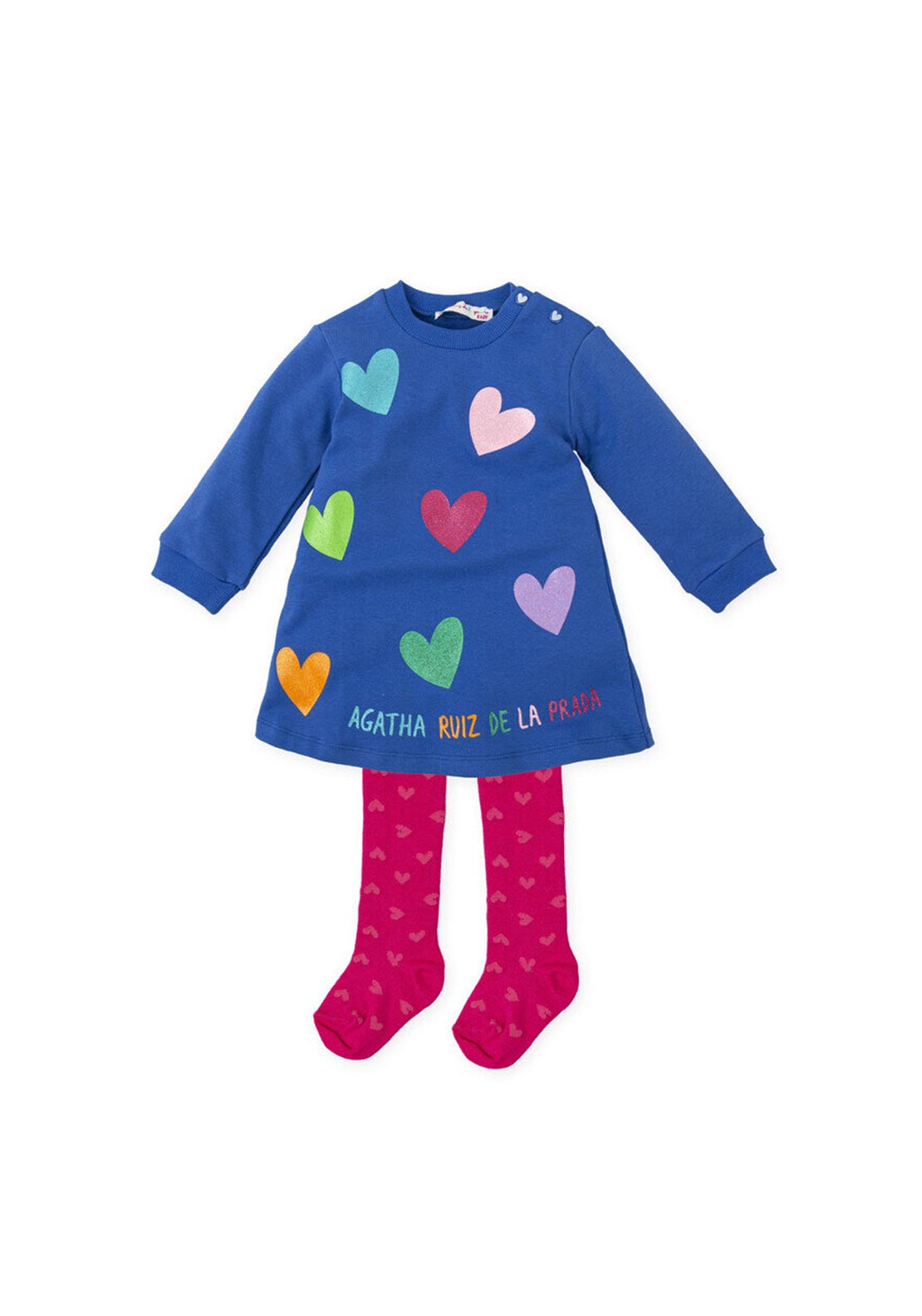 Agatha Ruiz De La Prada Girl Glitter Hearts Dress and Tights, Blue -  McElhinneys