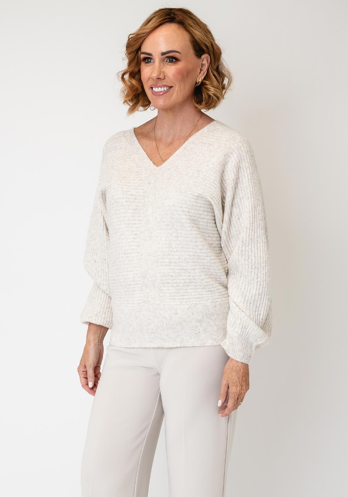 Alison Sheri V Neck Knit Jumper, Cream