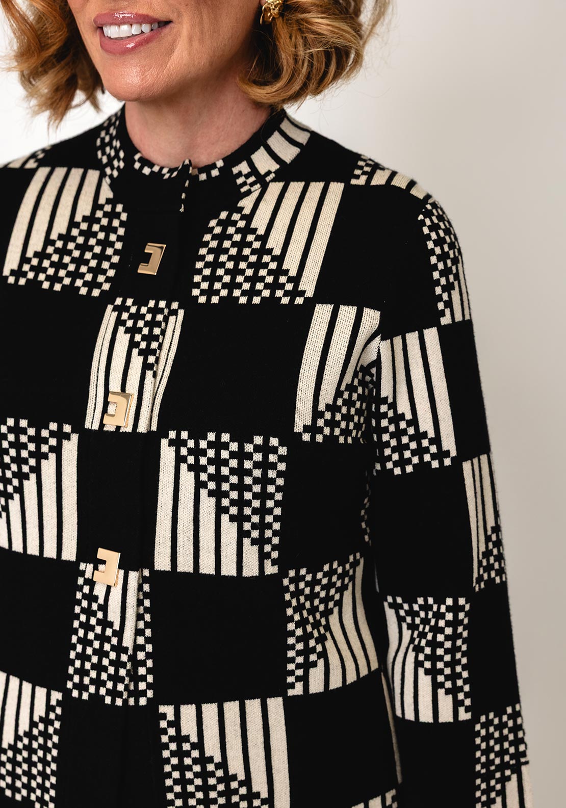 Alison Sheri Check Knit Cardigan, Black