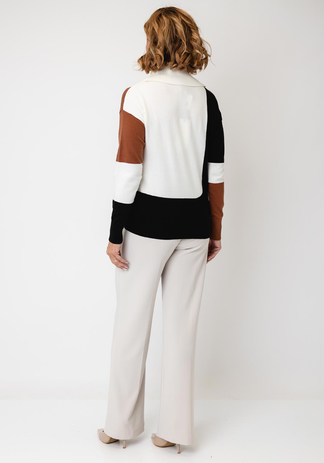 Alison Sheri Colour Block Rib Roll Neck Jumper, Multi
