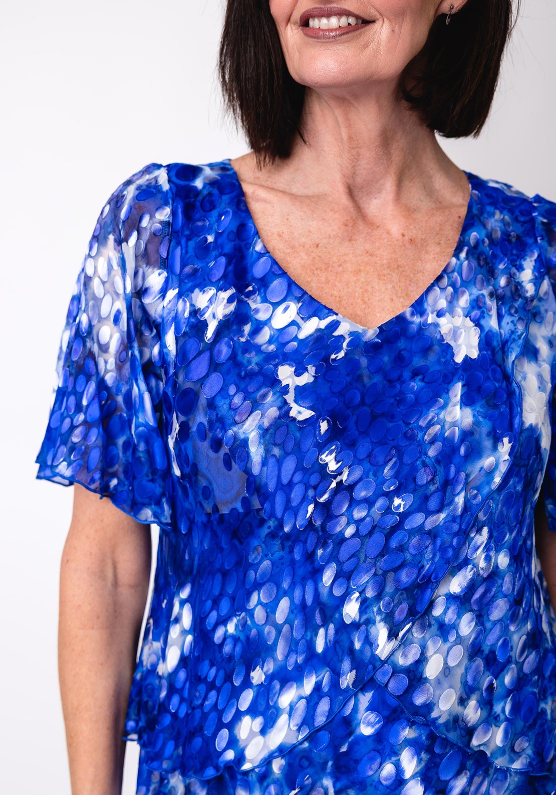 Allison Silk Frill Layered Dress, Blue