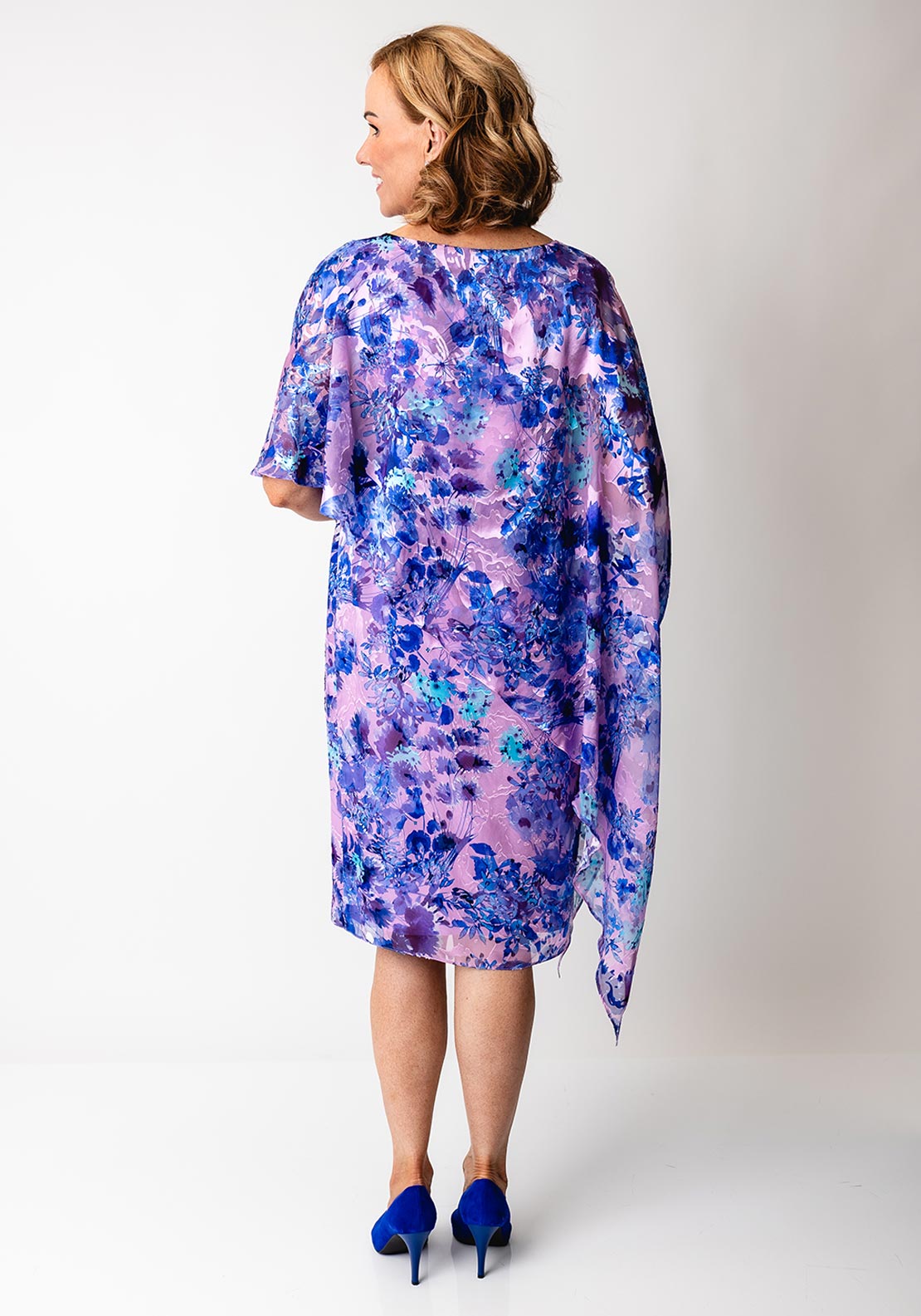Allison Floral Print Draped Dress, Purple