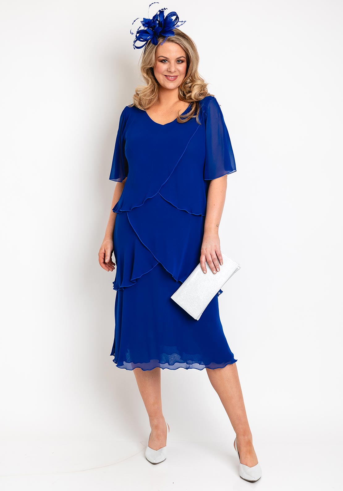 Allison Chiffon Tiered Frill Midi Dress, Navy McElhinneys