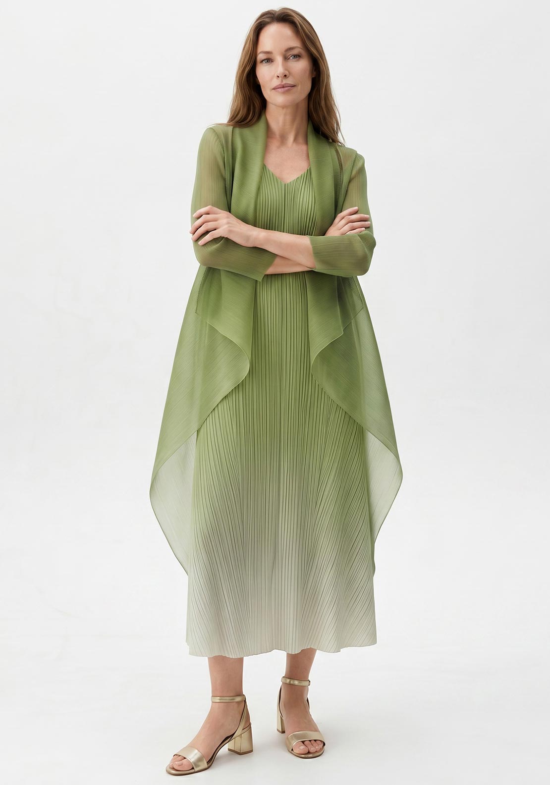 Alquema One Size Long Estrella Dress & Coat Set, Green Peridot