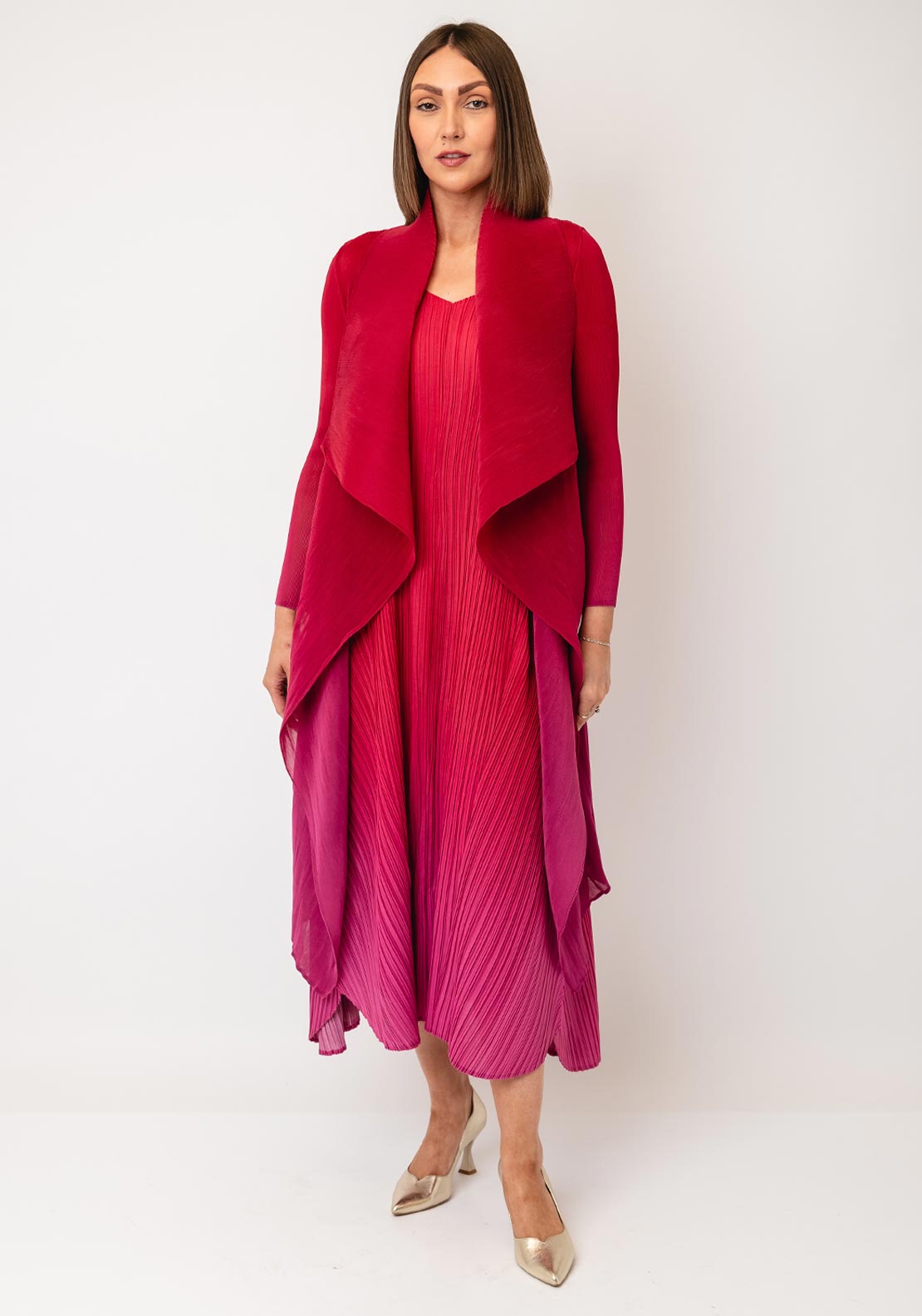 Alquema One Size Long Estrella Dress & Coat Set, Red