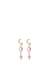 Angela D’Arcy Moon & Star Pink Faceted Earrings, Gold
