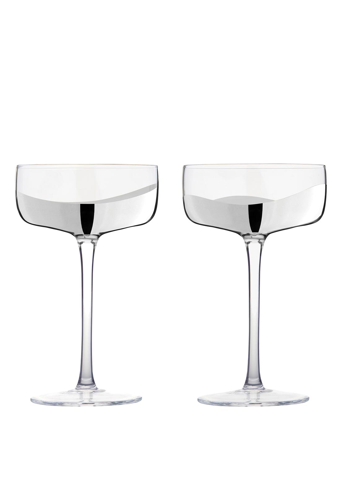 Anton Studio Designs Wave Set of 2 Champagne Saucers, Silver
