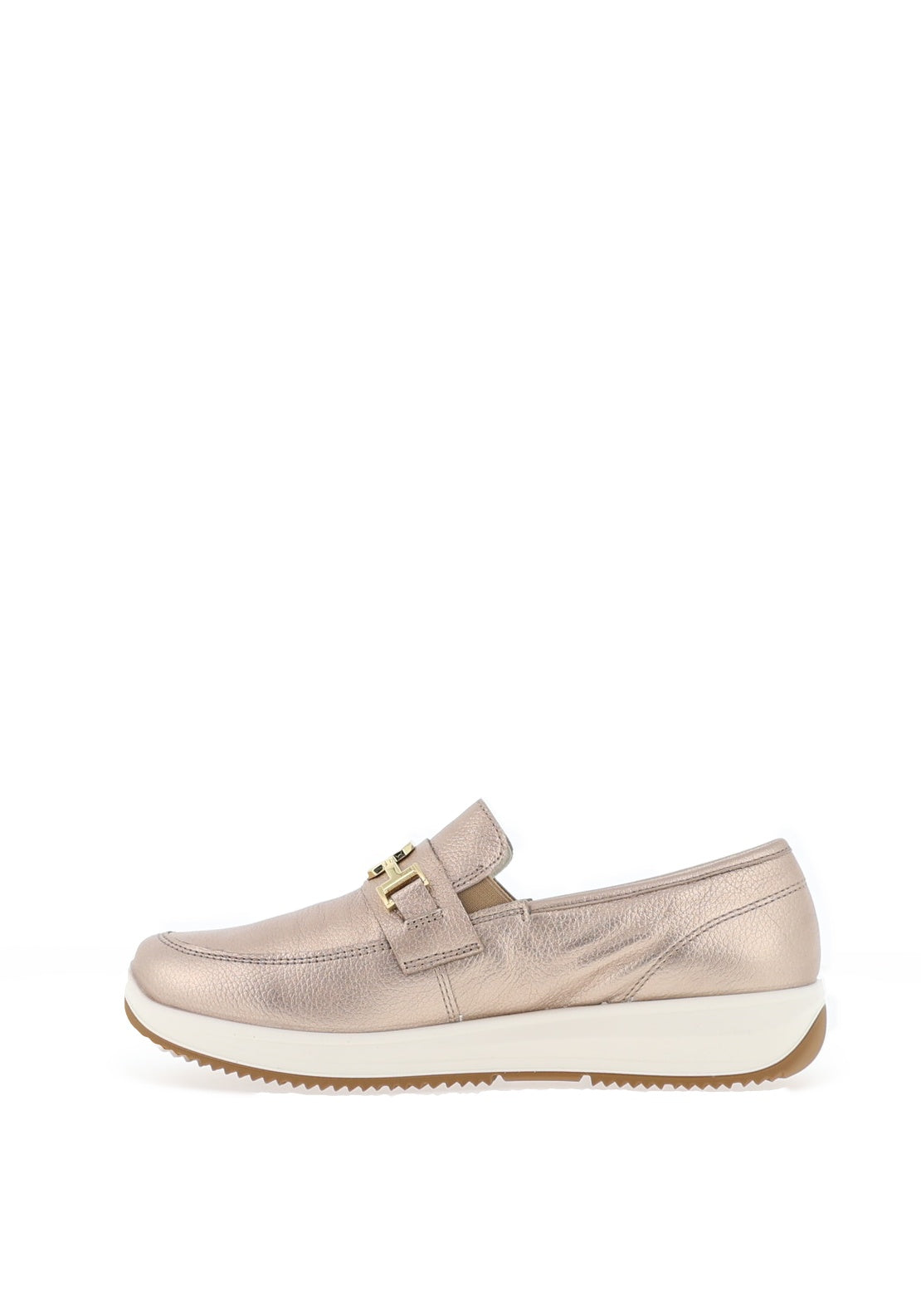 Ara Pebble Wide Fit Metallic Leather Slip On Loafers, Sand