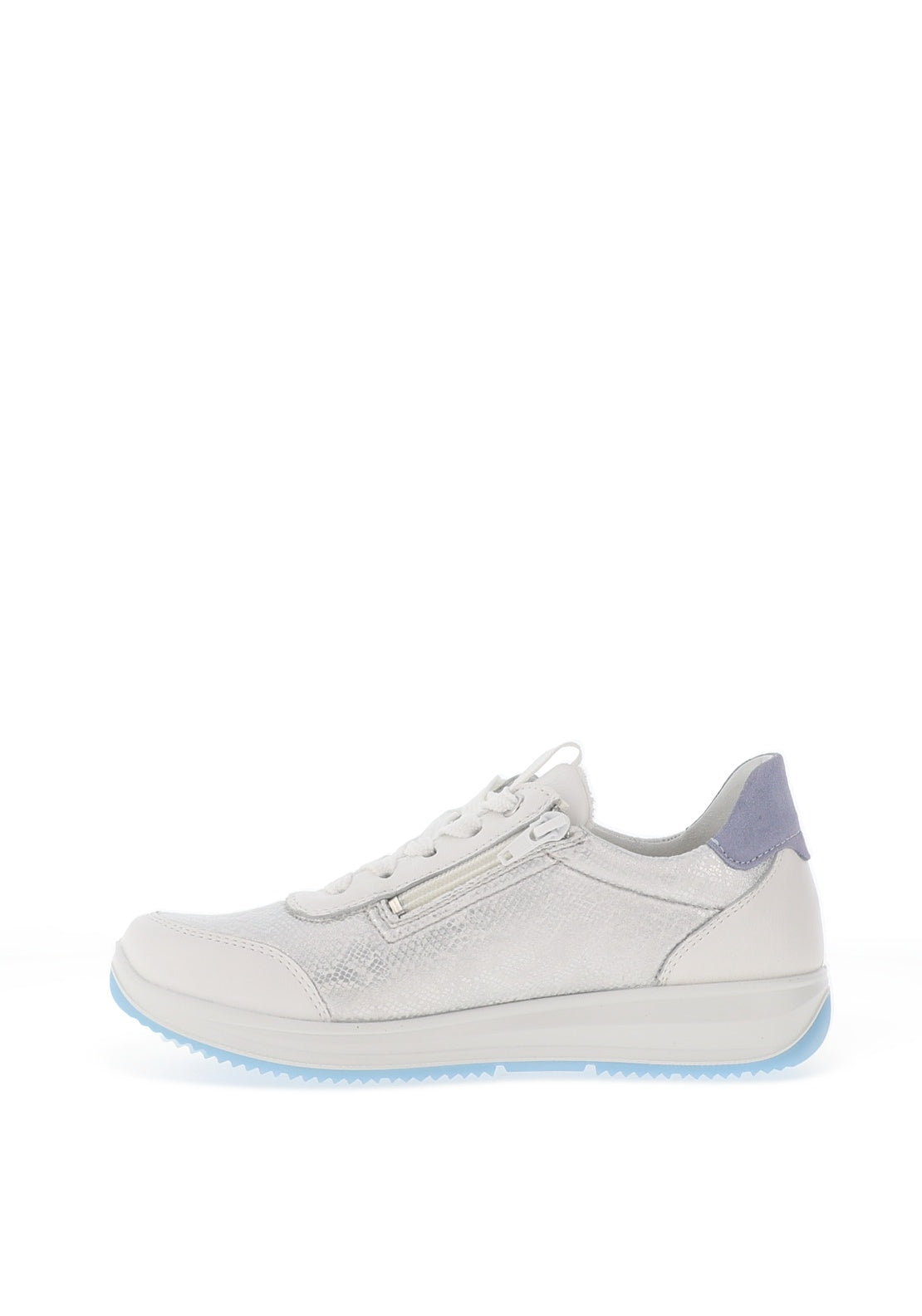 Ara Pebble Wide Fit Leather Metallic Snake Printed Trainers, White & Blue