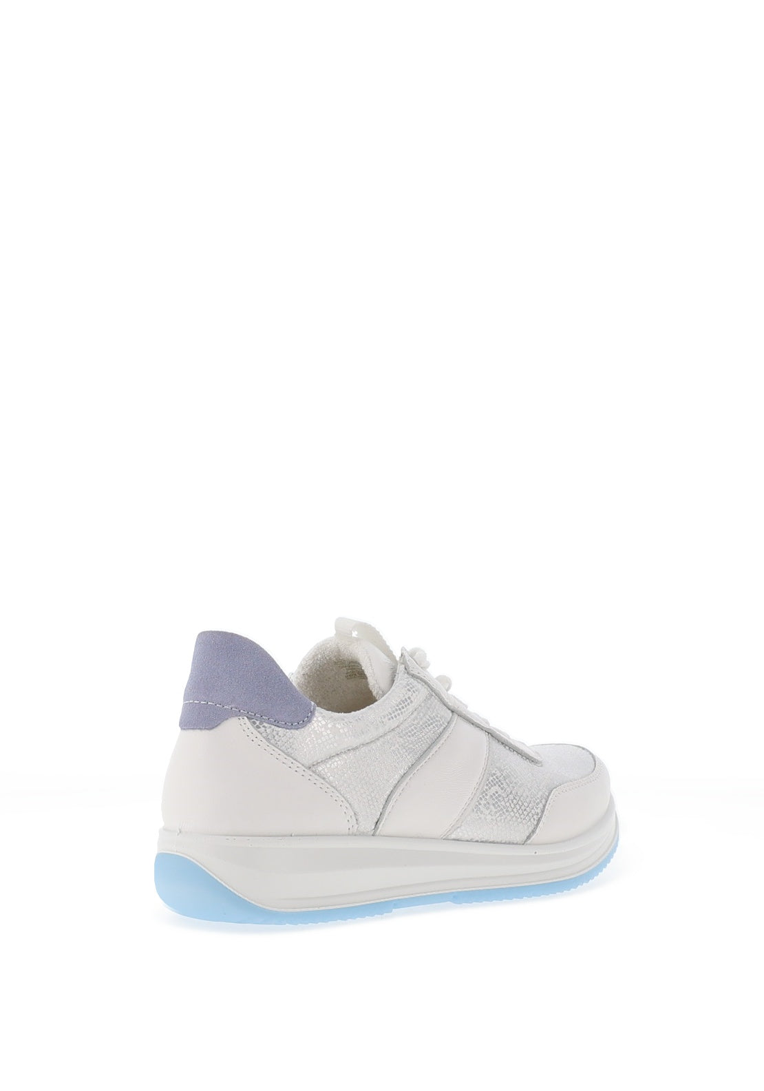 Ara Pebble Wide Fit Leather Metallic Snake Printed Trainers, White & Blue