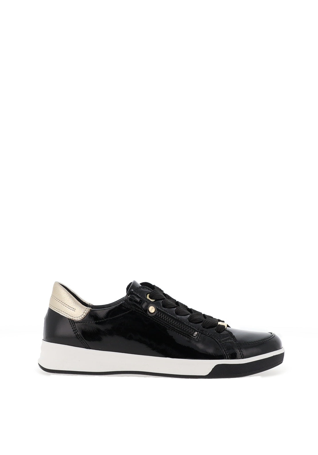 Ara Wide Fit Leather Patent Trainers, Black