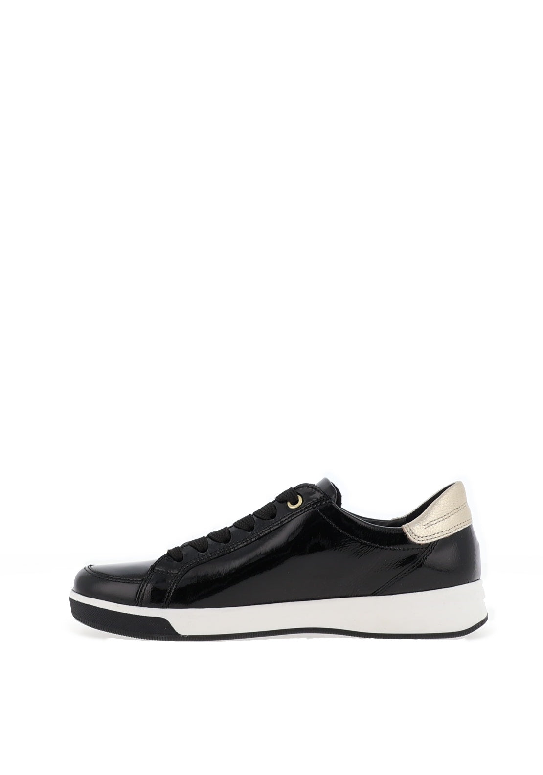 Ara Wide Fit Leather Patent Trainers, Black