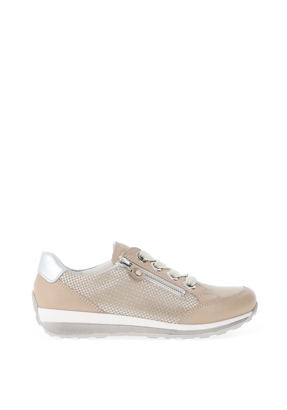 Ara Pebble Wide Fit Leather Side Zip Trainers, Warm Beige