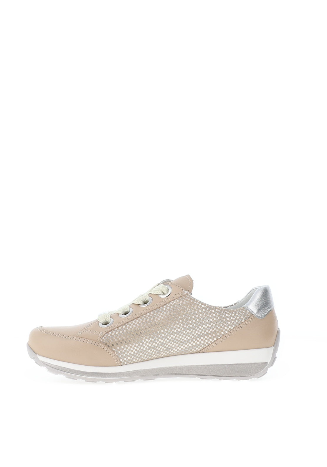 Ara Pebble Wide Fit Leather Side Zip Trainers, Warm Beige