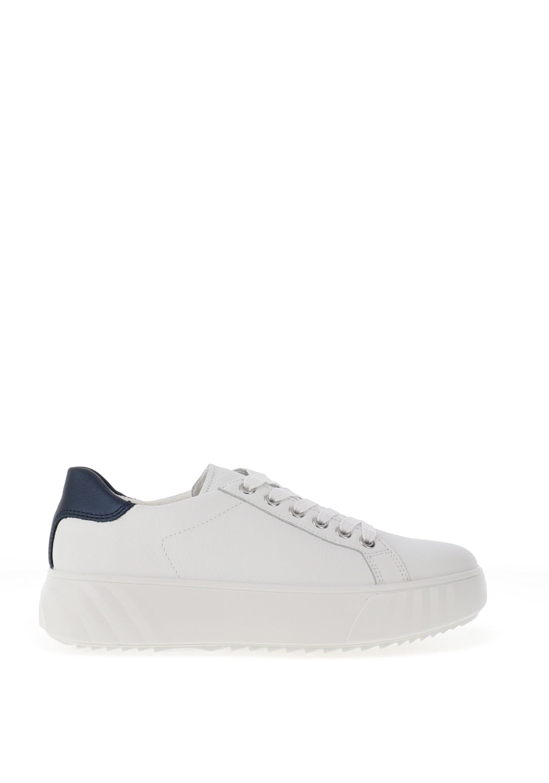 Ara Pebble Wide Fit Leather Platform Laced Trainers, White & Navy