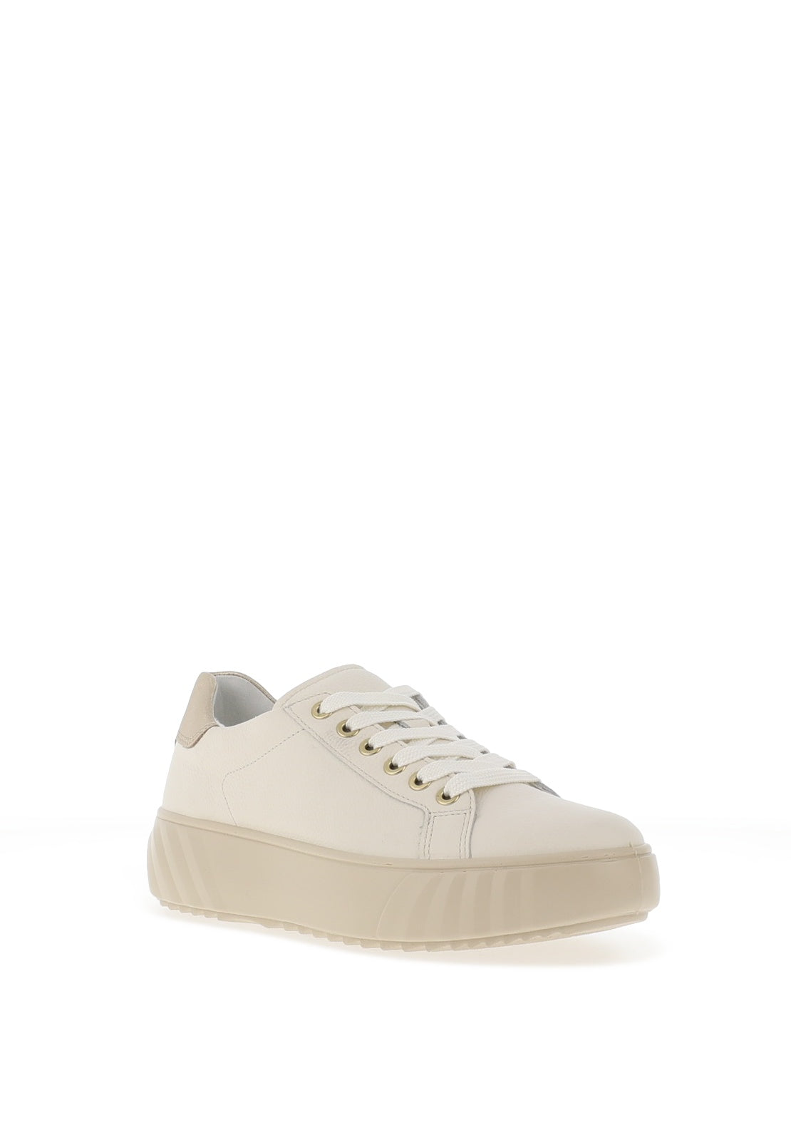 Ara Pebble Wide Fit Leather Platform Laced Trainers, Cream & Platinum