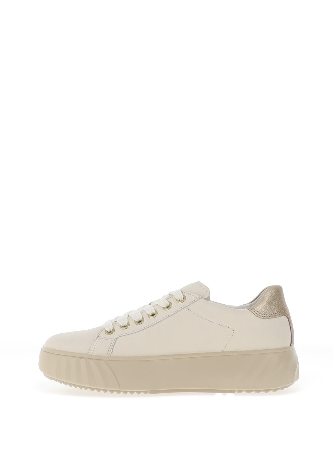 Ara Pebble Wide Fit Leather Platform Laced Trainers, Cream & Platinum