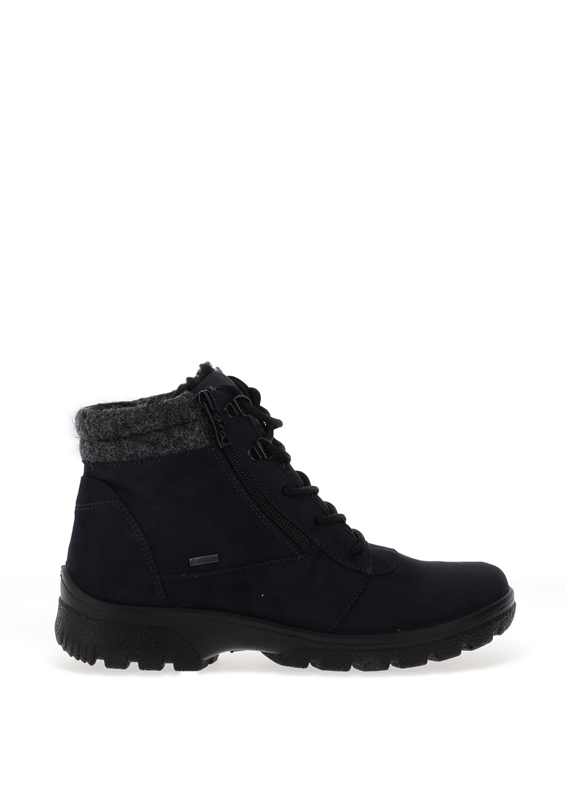 Ara Pebble Wide Fit Fleece Trim Lace Up Boots, Navy