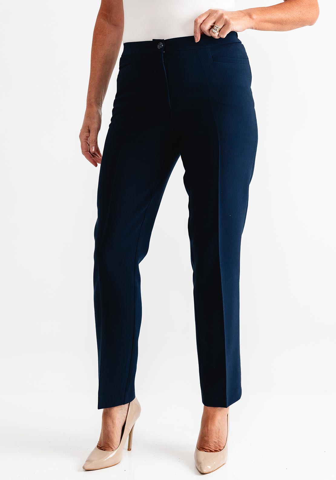 Avalon Sarah Slim Leg Trousers, Navy McElhinneys