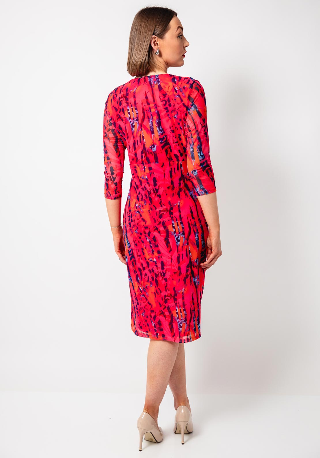 Avalon Printed Mesh Wrap Pencil Dress, Pink