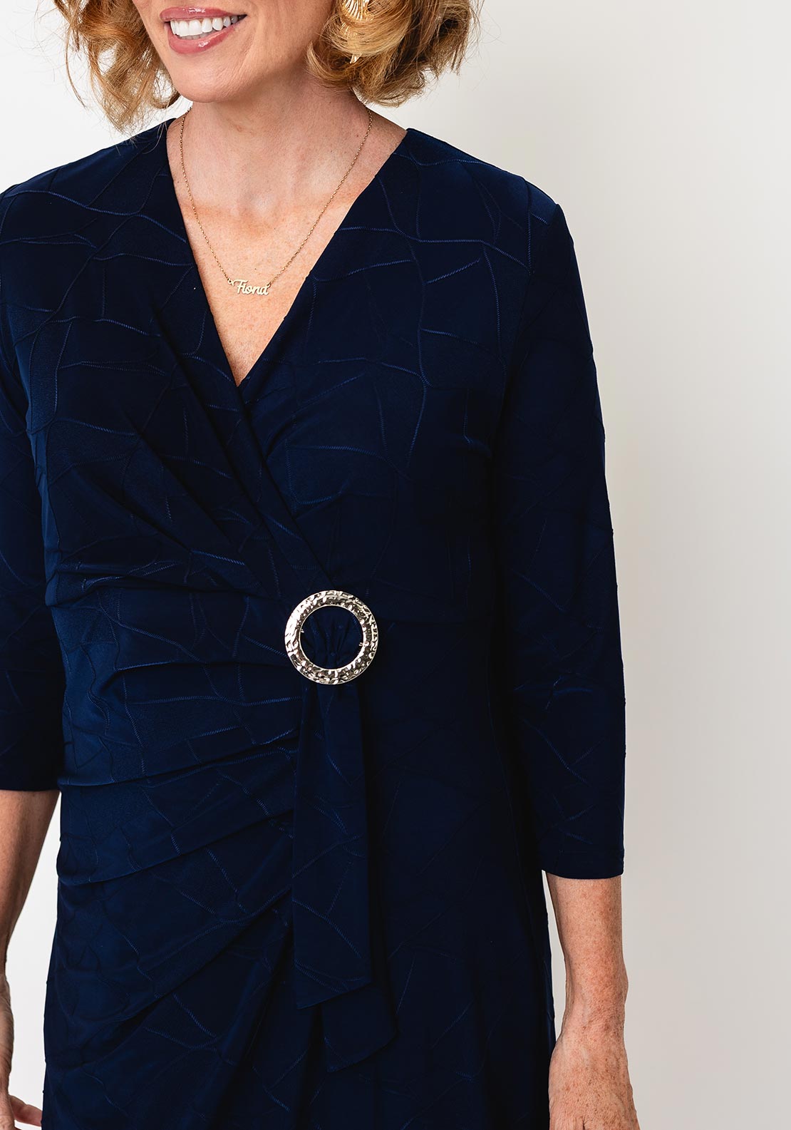 Avalon Textured Wrap Buckle Dress, Navy