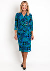 Avalon Geometric Gathered Waist Dress, Blue Multi