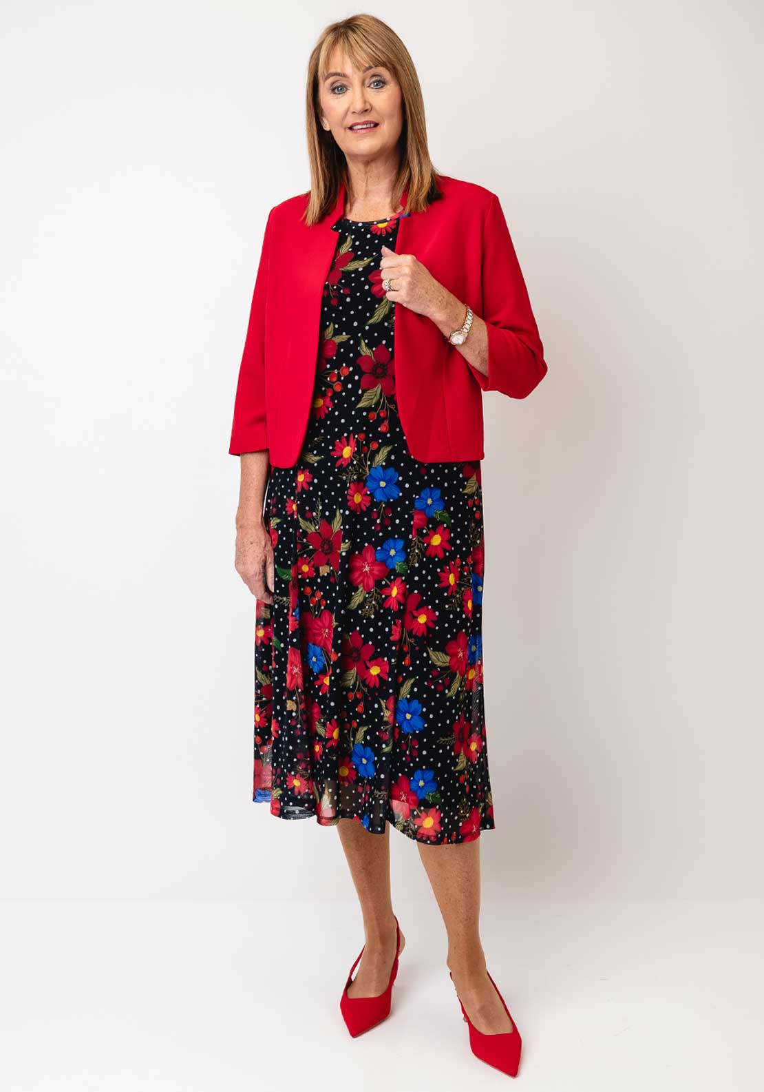 mesh dress with jacket Avalon Floral Mesh Dress and Bolero Jacket, Black