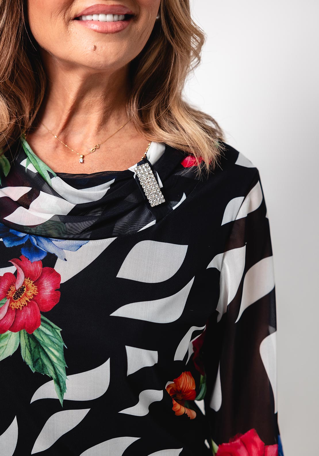 Avalon Abstract Floral Print Top, Black Multi