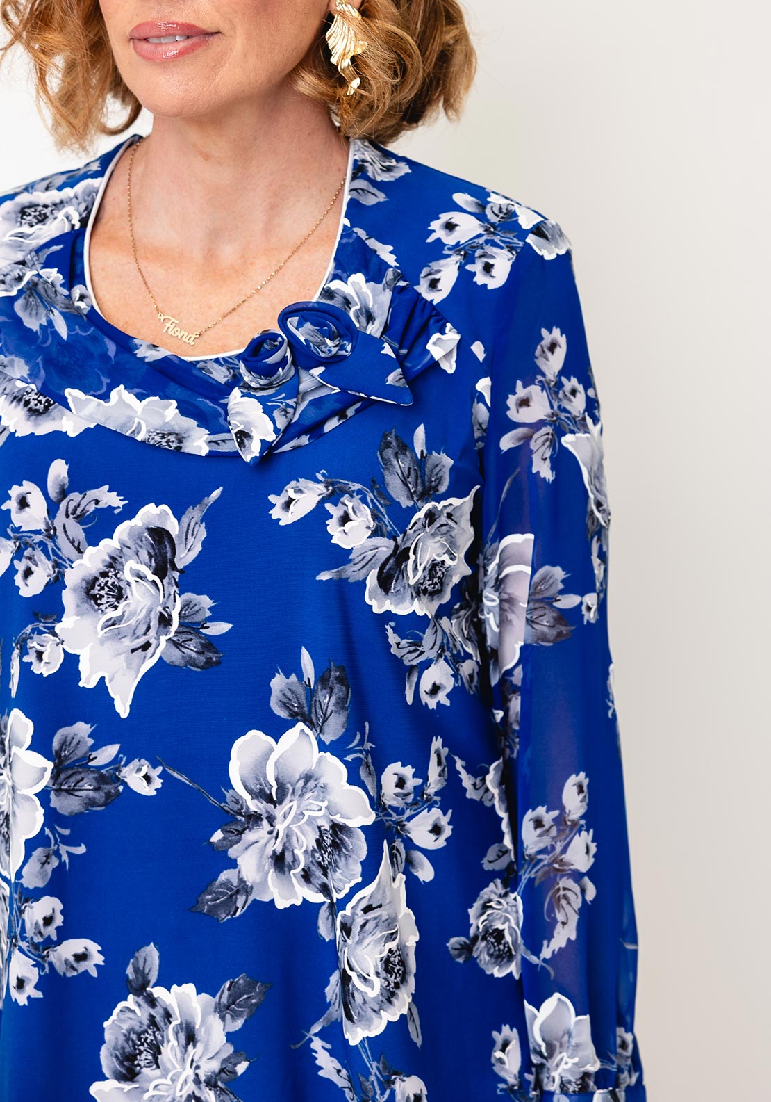 Avalon Floral Print Round Neck Blouse, Blue Multi