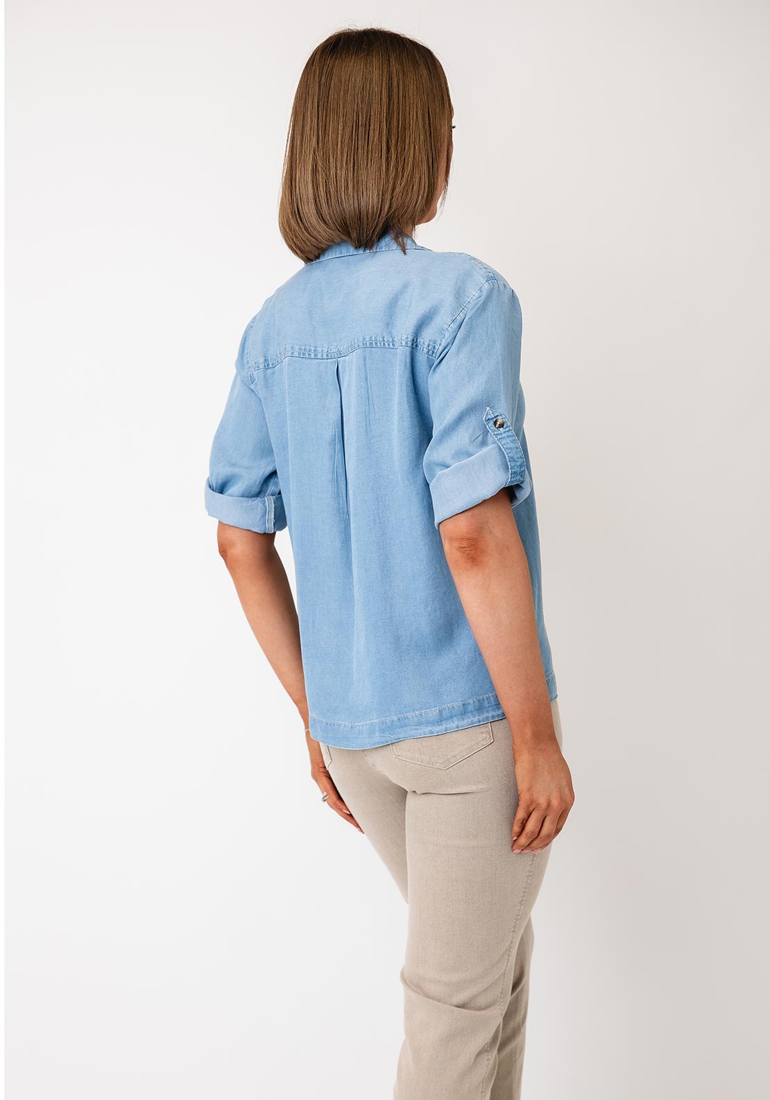 B.Young Kosmo Denim-Look Blouse, Light Blue