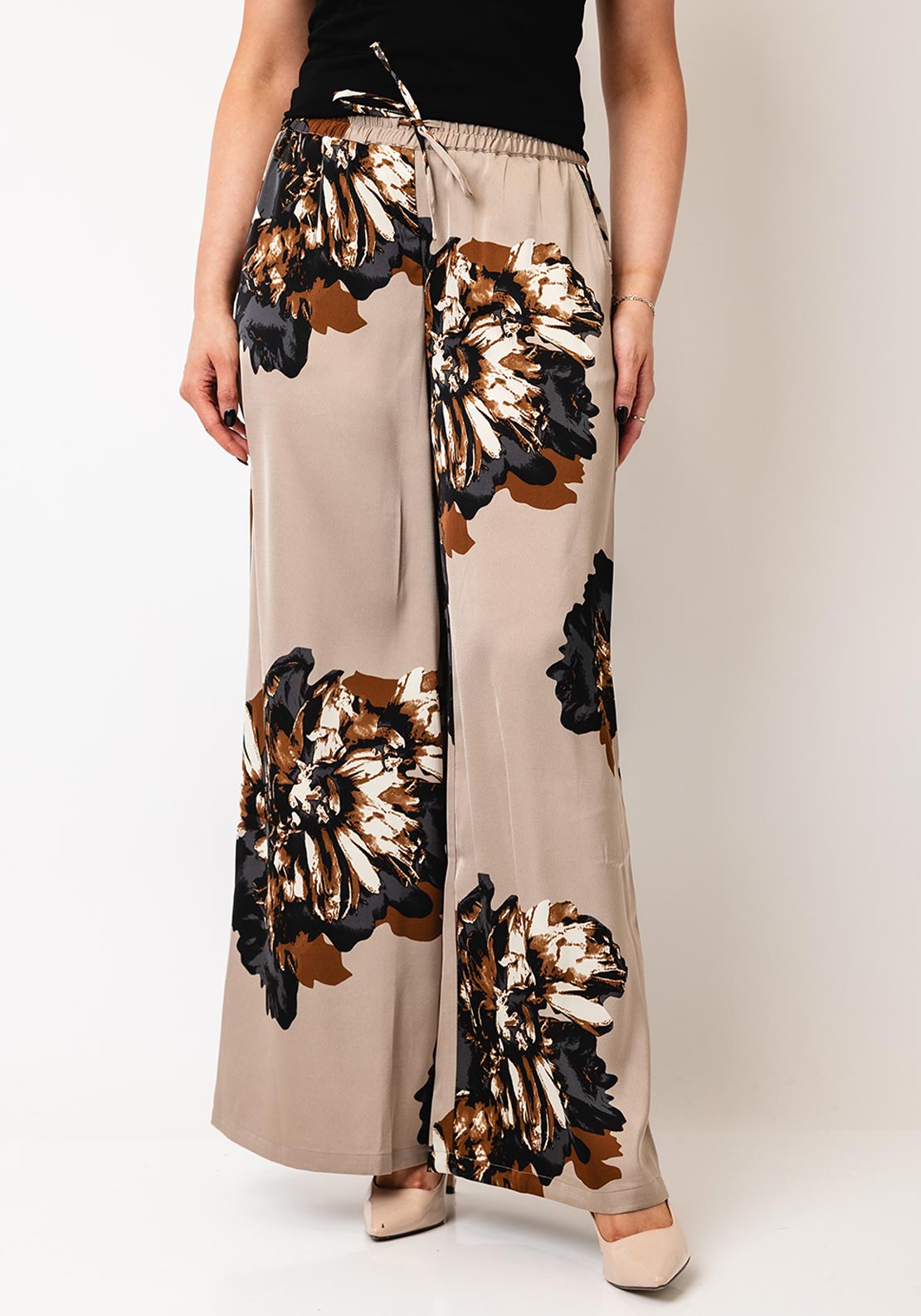 B.Young Floral Print Wide Leg Trousers, Beige