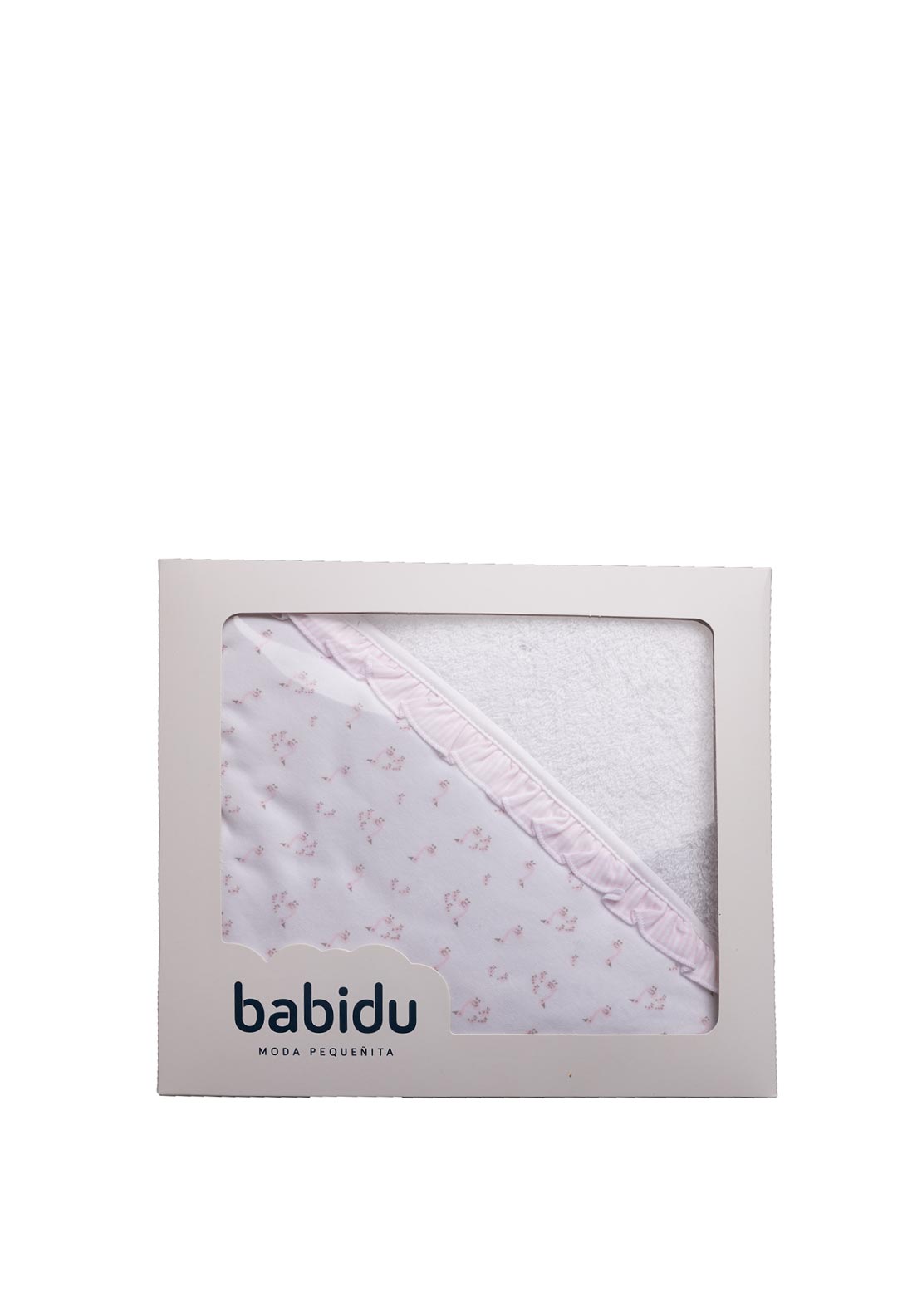 Babidu Frill Panel Hooded Towel, White & Pink