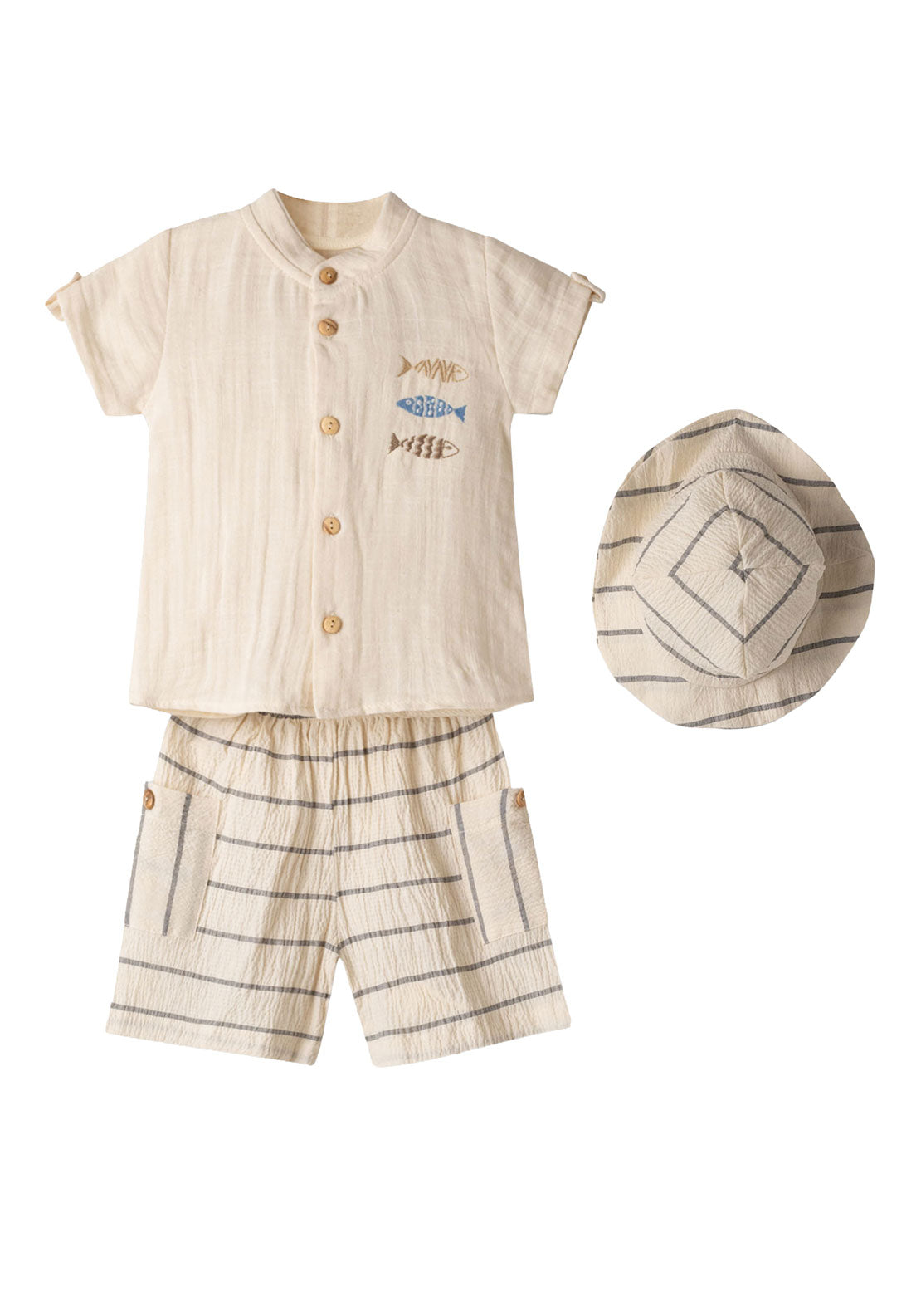 Hashtag Baby Boy Fish 3 Piece Set, Beige