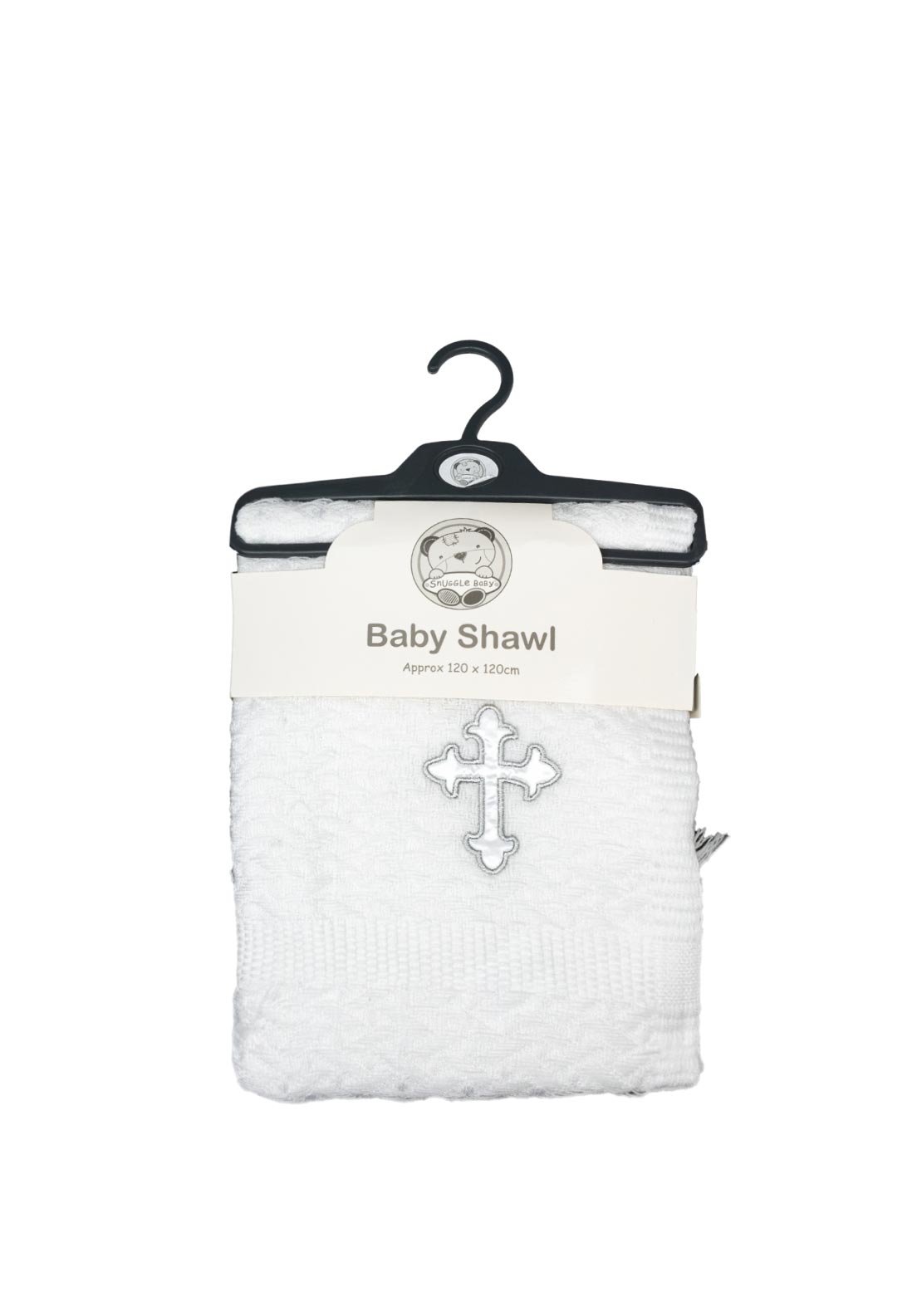 Snuggle Baby Cross Christening Shawl, White