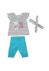 Babybol Baby Girl Stripe Tee Legging and Headband Set, Blue Multi