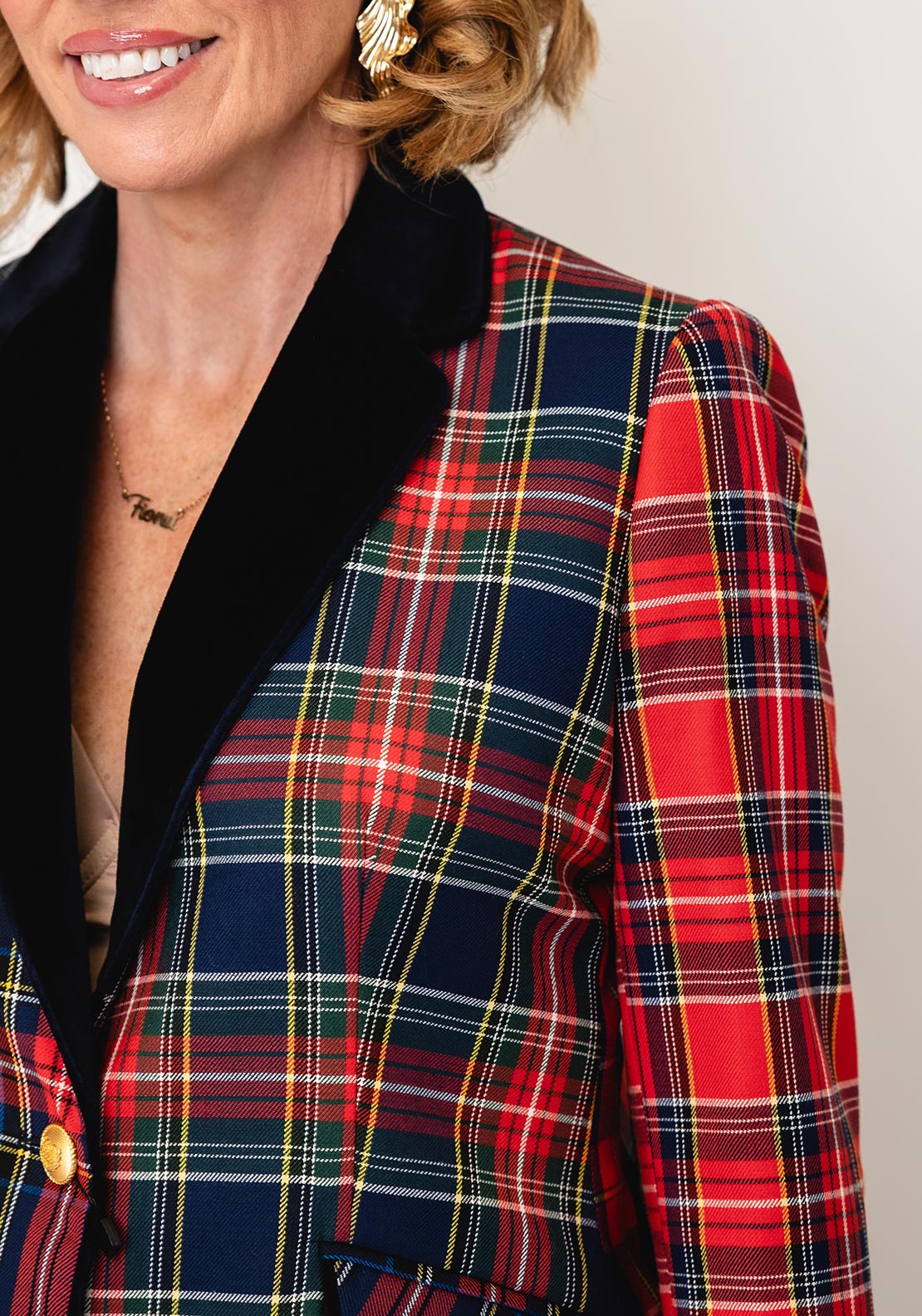 Bariloche Callosa Tartan Velvet Collar Blazer, Red