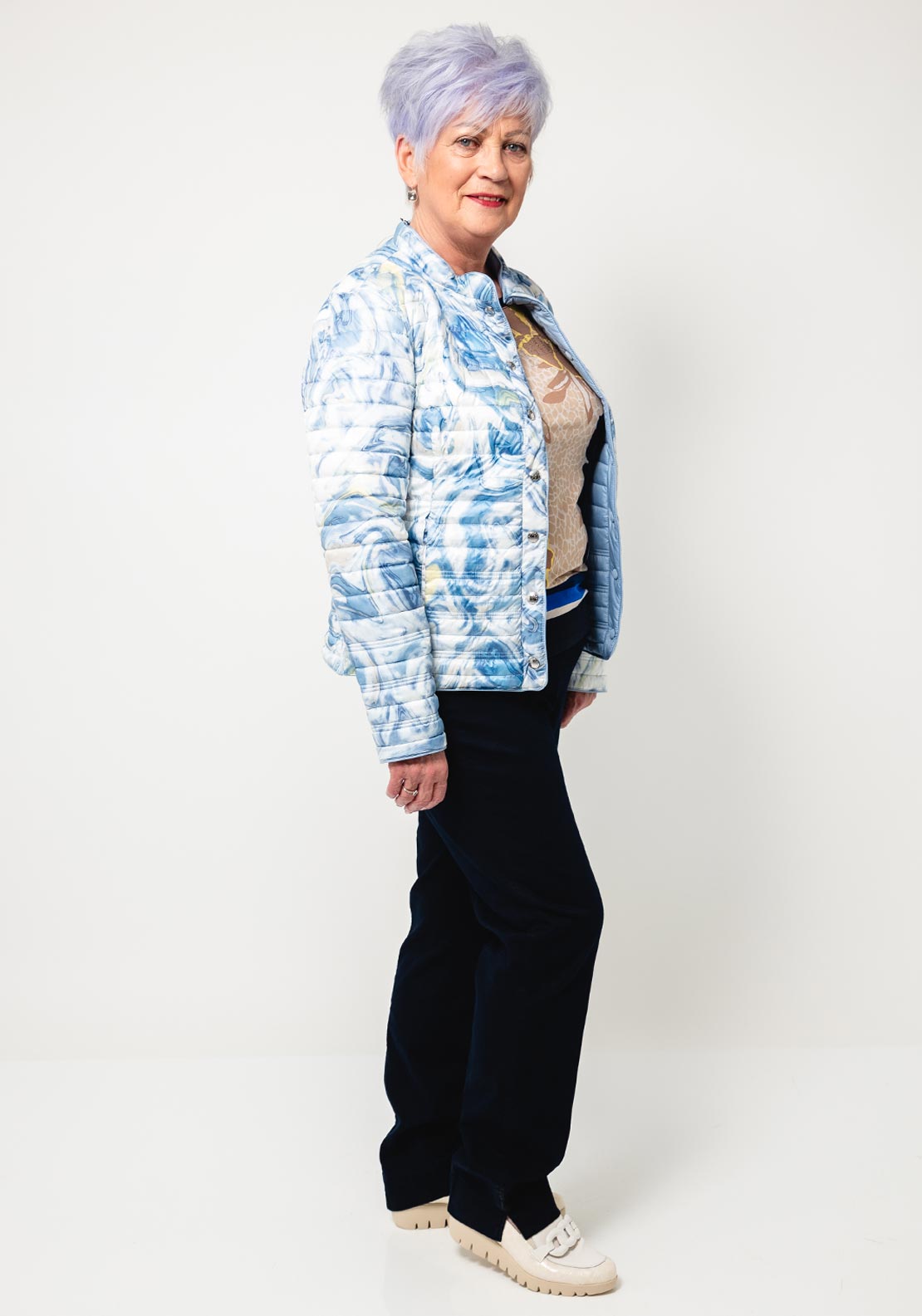 Barbara Lebek Reversible Marble Print Padded Jacket, Blue Multi