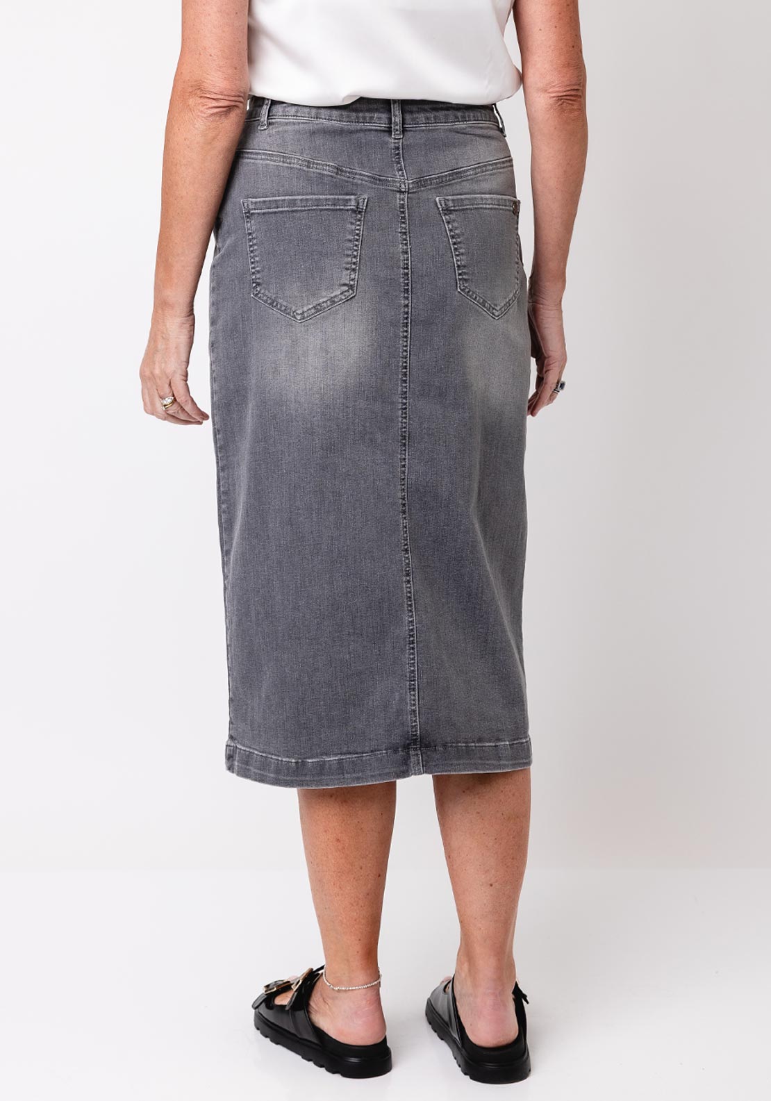 Barbara Lebek Denim Midi Skirt, Grey