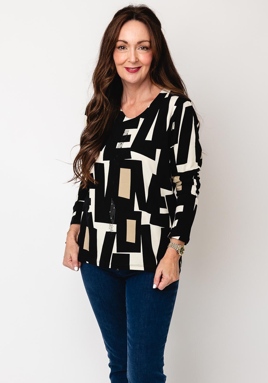 Barbara Lebek Abstract Print Slim Fit Top, Black