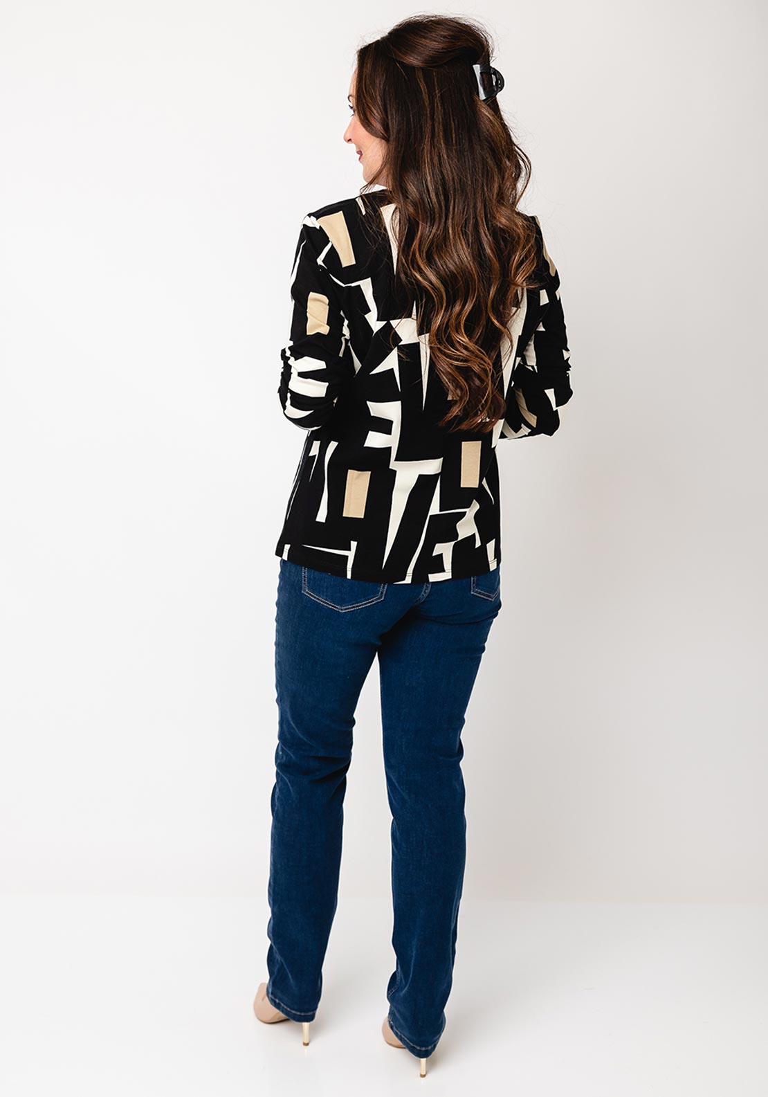 Barbara Lebek Abstract Print Slim Fit Top, Black
