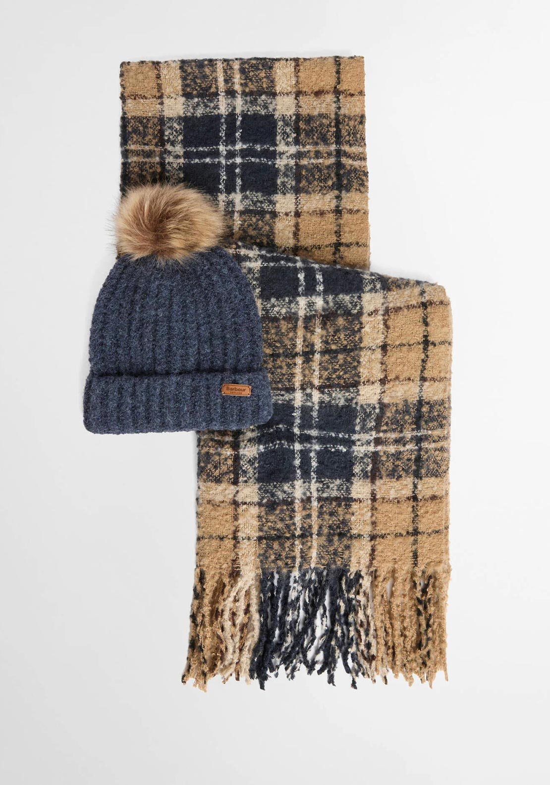 Barbour Beanie and Scarf Gift Set, Brown Multi